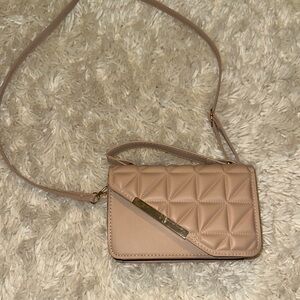 Mini Beige Square Bag- Quilted Asymmetrical Flap